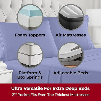 Mellanni Extra Deep Queen Sheets - 4 PC Iconic Collection Bedding - Hotel Luxury, Ultra Soft, Cooling Bed Sheets - Wrinkle, Fade, Stain Resistant (Queen, Royal Blue)