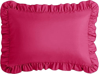 KKJIAF Ruffle Body Pillow Cases Set of 1, Ruffled Pillow Covers with Envelope Closure, Wrinkle Resistant Ruffled Long Pillow Shams 20" x 54", Hot Pink