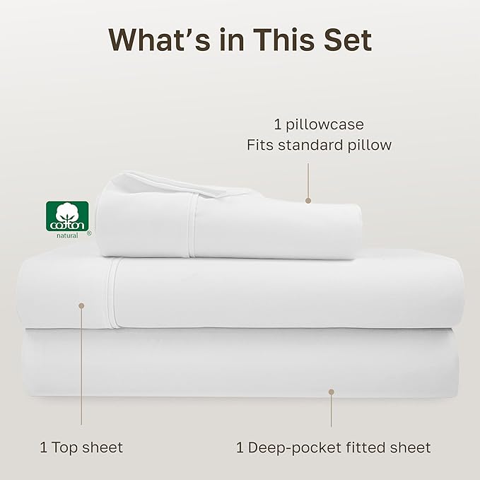 California Design Den Twin XL Sheet Sets - 100% Cotton Sheets, 400 Thread Count Sateen, Deep Pockets, and Durable Bedding for Dorm Rooms & Adults - Antique White
