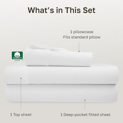 California Design Den Twin XL Sheet Sets - 100% Cotton Sheets, 400 Thread Count Sateen, Deep Pockets, and Durable Bedding for Dorm Rooms & Adults - Antique White