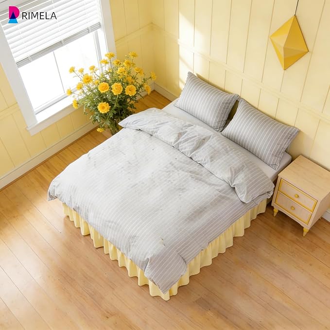 RIMELA Bed Skirt Queen Size 14 Inch Drop, Wrap Around Elastic Bedskirt Solid Microfiber Luxury Hotel Quality Fabric, Easy to Install Machine Washable Wrinkle & Fade Resistant, Light Yellow