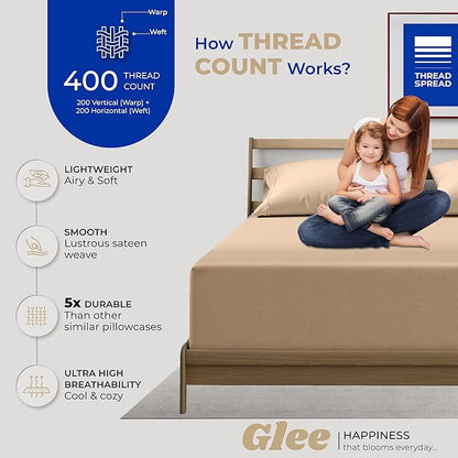 THREAD SPREAD 100% Cotton Pillow Cases Queen Size Set of 2 - Luxury 400 Thread Count Queen Pillow Cases (Taupe), Soft Cooling Breathable Hotel Quality Cotton Pillowcases, Fits Standard Pillows