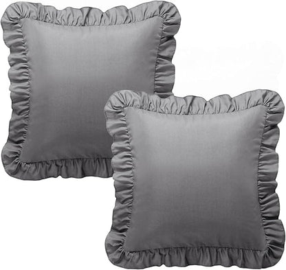 KKJIAF Ruffle Pillow Cases 18x18 Inches, Grey Square Ruffled Pillow Covers Set of 2, Microfiber Wrinkle Resistant Pillow Shams with Envelope Closure for Sofa Bed Living Room