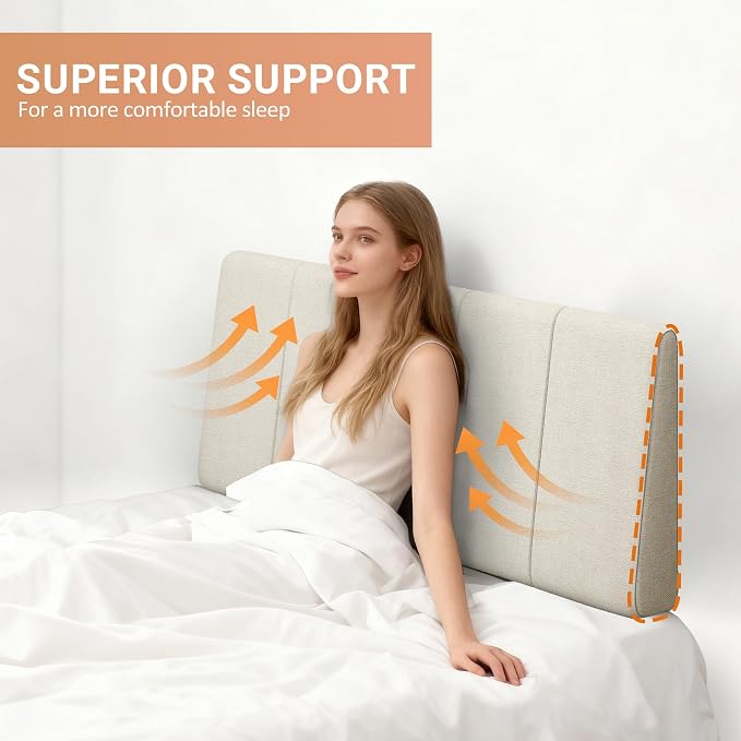 Twin Size Headboard Only-No Assembly Required, Beige | Easy to use no assembly required, Linen fabric and extra-thick foam for added comfort, Modern style headboard twin xl size