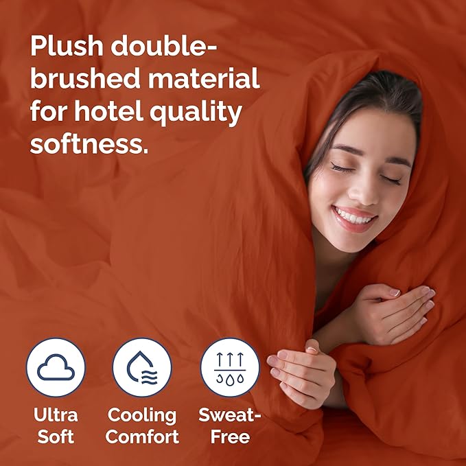 Duvet Cover Full Size Set - Extra Soft Full Duvet Cover 80" x 90" with 2 Pillow Shams - Hotel Luxury, Easy Care & Fade Free w/ Zipper Closures & Ties - All Season, Comfy and Breathable (Terracotta)