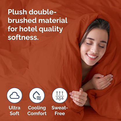 Duvet Cover Full Size Set - Extra Soft Full Duvet Cover 80" x 90" with 2 Pillow Shams - Hotel Luxury, Easy Care & Fade Free w/ Zipper Closures & Ties - All Season, Comfy and Breathable (Terracotta)