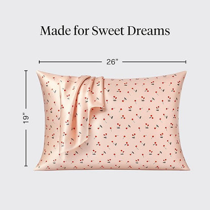 Kitsch Satin Pillowcase with Zipper for Hair & Skin - Softer Than Silk Pillow Cases, Smooth Cooling Satin Pillow Case, Wrinkle-Free, Machine Washable, Pillow Cases Standard Size 19x26 - Cherry Print