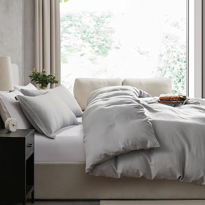 Nestl Light Grey California King Duvet Cover Sets - Soft Prewashed Cal King Duvet Cover, 3 Piece, with Zipper Closure, 1 Duvet Cover 104x98 inches and 2 Pillow Shams - No Comforter