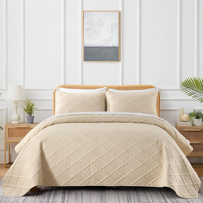 Yiran Camel Quilt Set King Size, 3 Piece Reversible Bedspreads Bedding Set, Fall Diamond Pattern Coverlet for All Season with 2 Pillow Shams (King, 106x96 Inch)