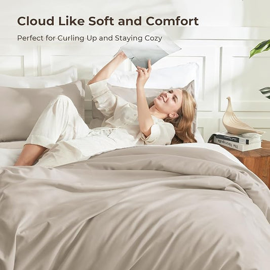 Litanika Oatmeal Twin/Twin XL Comforter Set, 2 Pieces Lightweight Solid Bedding Comforter Set, All Season Fluffy Bed Set (66x90In Comforter & 1 Pillowcase)