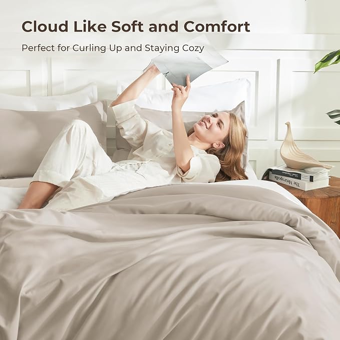 Litanika Oatmeal Comforter Full Size, 3 Pieces Lightweight Solid Bedding Comforter Set, All Season Fluffy Bed Set (79x90In Comforter & 2 Pillowcases)