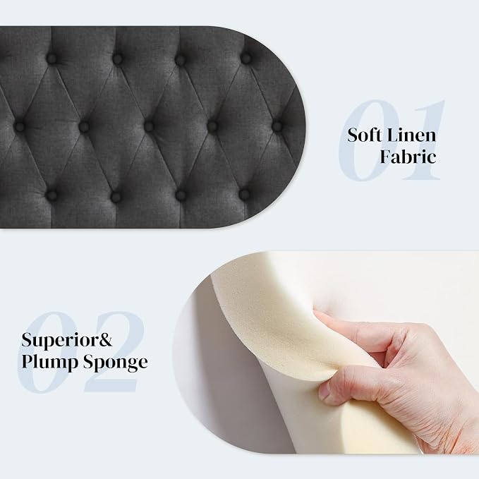 Tufted Upholstered Full Size Bed Headboard in Modern Button Design, Adjustable Solid Wood Head Board, Premium Linen Fabric Padded Headboards in Bedroom (Dark Grey)