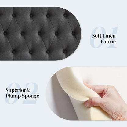 Tufted Upholstered Full Size Bed Headboard in Modern Button Design, Adjustable Solid Wood Head Board, Premium Linen Fabric Padded Headboards in Bedroom (Dark Grey)