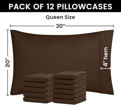 Utopia Bedding Queen Pillow Cases - 12 Pack - Envelope Closure - Soft Brushed Microfiber Fabric - Shrinkage and Fade Resistant Pillow Covers Queen Size 20 X 30 Inches (Queen, Brown)