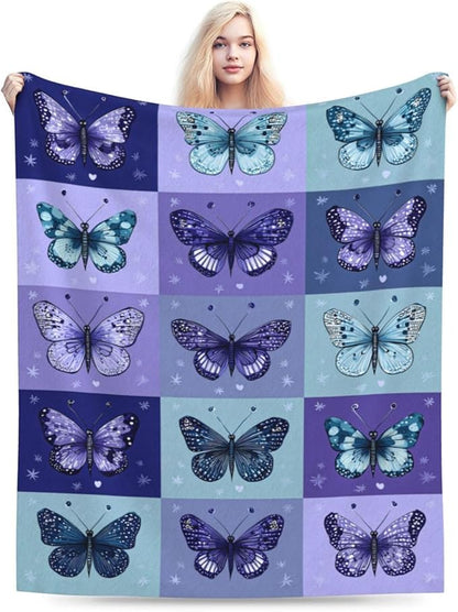 Butterfly Blanket Super Soft Warm Fluffy Fleece Flannel Blue Purple Throw Blanket Cozy Fuzzy Plush Stuff Bedding Blankets Gifts for Women Kids Boys Girls Adults 50"X40"