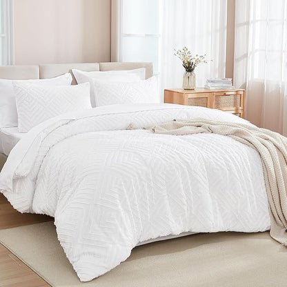Andency White Comforter Full Size Set with Sheets - 7 Pieces Boho Bed in a Bag Tufted Bedding Sets Fluffy Lightweight Full Bed Set with Comforter, Sheets, Pillowcases & Shams for All Season