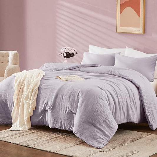 WRENSONGE Queen Comforter Set - 3 Pieces Prewashed Lilac Comforter Soft Lightweight for All Seasons,Down Alternative Comforters Queen Size with 2 Pillow Shams