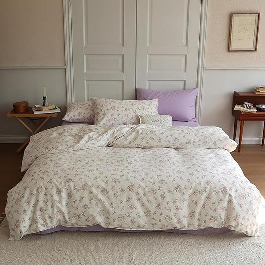 VM VOUGEMARKET Twin Comforter Set Lavender Pink Flower Bedding Comforter with 2 Pillowcases,All Season Use Bright & Lightweight Cottagecore Comforter Set for Teen Girls 68"x90"