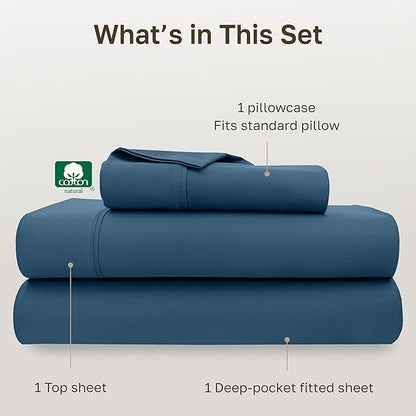 California Design Den Soft Twin Sheets Set - 400 Thread Count Sateen, Natural 100% Cotton Sheets, Deep Pockets, and Durable Bedding Set for Dorm Rooms & Adults - Peacock Blue