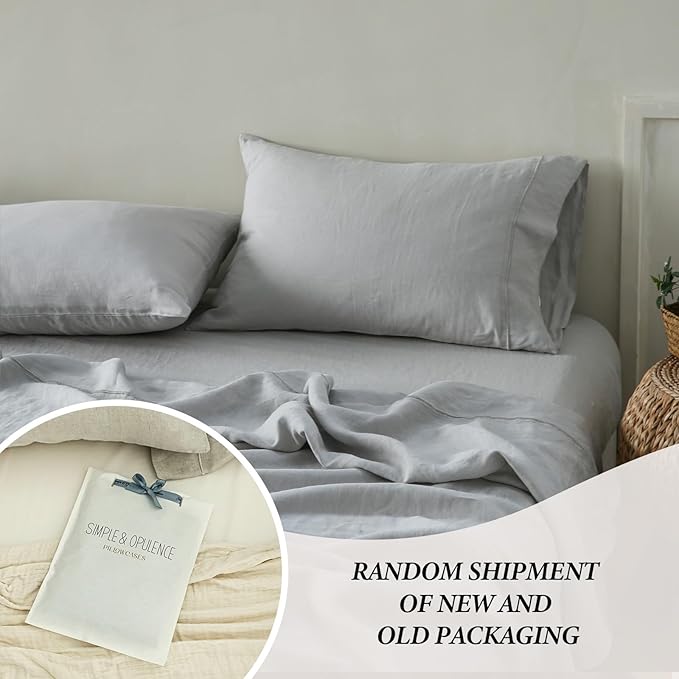 Simple&Opulence 100% French Linen Pillowcase King Size-Set of 2- Washed Solid Color Pillow Cases Embroidered -Soft and Durable (Grey, 20''x40'')