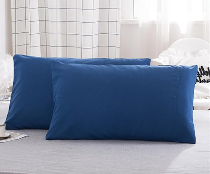 Microfiber Standard Bed Pillowcases 2 Pack, Super Soft Bed Pillow Covers Envelope Closure, Wrinkle, Fade and Stain Resistant, 20x26, Navy Blue