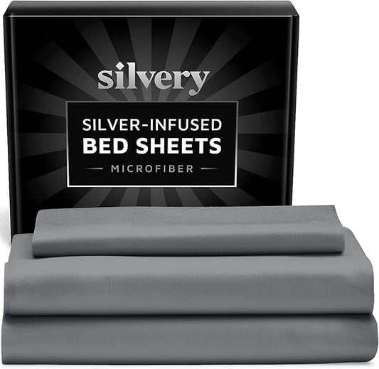 Silvery Silver Infused Bed Sheets Set - Ultra-Soft Temperature-Regulating Fabric with Self-Cleaning Technology™ That Stays Fresh 3X Longer for Hygienic Sleep