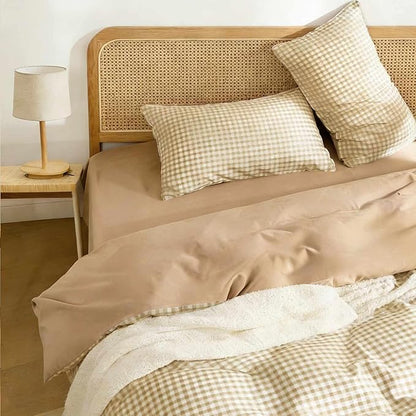 ETDIFFE King Size Brown Comforter Set, 3 Piece Tan Gingham Grid Bed Set - Soft and Lightweight Buffalo Checkered Plaid Microfiber Down Alternative Comforter (90x104)