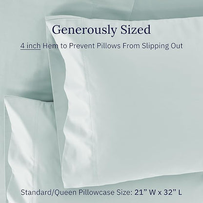 CALIFORNIA DESIGN DEN Luxuriously Soft Hotel Quality 600 Thread Count, 100% Cotton Set of 2 Cases, Crisp & Cool Standard Pillows Cases Set of 2 Fits Standard & Queen Pillows (Seafoam)