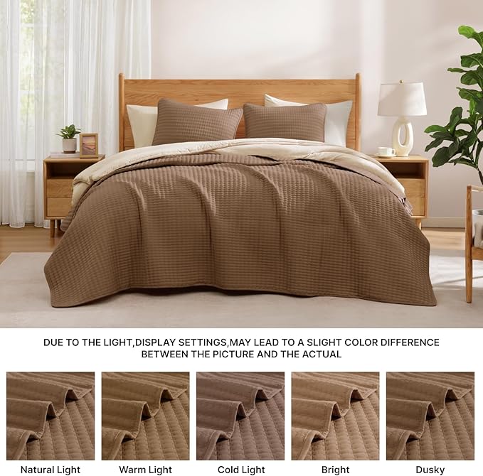 WRENSONGE Brown California/Oversized King Size Quilt Bedding Set with 2 Pillow Shams -3 Pieces Lightweight Soft Bedspreads Coverlet for All Season