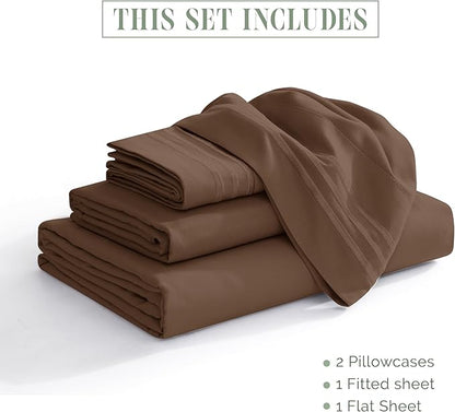 Elegant Comfort Luxurious 1500 Premium Hotel Quality Microfiber Three Line Embroidered Softest 4-Piece Bed Sheet Set, Wrinkle and Fade Resistant, Twin/Twin XL, Taupe