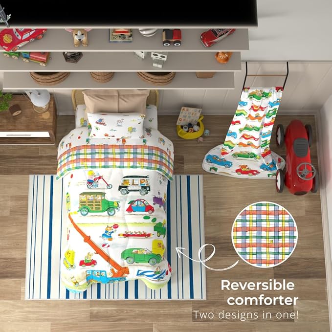 Richard Scarry's Busy World Book Kids Bedding Super Soft Microfiber Reversible Comforter, Twin/Full, (Official Licensed Product) By Franco