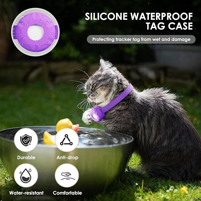 GPS Tracker for Cats - No Monthly Fee Cat Tracker, Waterproof Real-Time Tracking Collar for Pets, Kids,Luggage & Assets | 367-Day Battery Life | iOS Compatible | Anti-Lost Tracker Device (Purple)