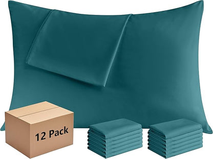 Pillowcases King 12 Pack, 20x36 Pillow Cases with Envelope Closure, Soft Plain Brushed Microfiber Covers Breathable Wrinkle-Resistant, Teal