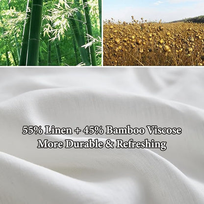 Simple&Opulence French Linen Blended Duvet Cover King, Flax Viscose Derived from Bamboo Bedding Set with Pom Pom Trim Soft Cooling for Hot Sleepers, 1 Boho Comforter Cover and 2 Pillow Shams, White