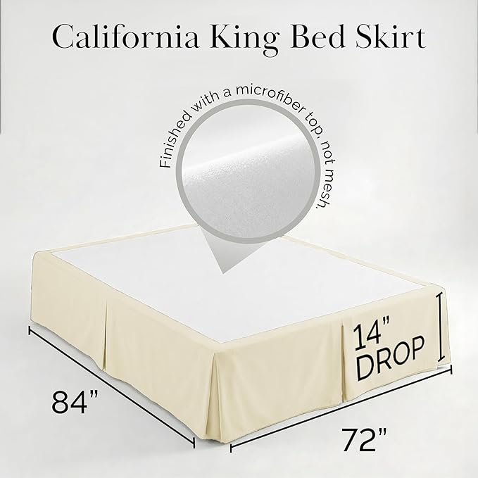 Southshore Fine Living, Inc. Hotel Quality California King Bed Skirt 14 Inch Drop, Pleated Dust Ruffle, Wrinkle Free Cal King Bed Skirt, Easy Care Microfiber, Pet Hair Resistant Bedskirt, Cream