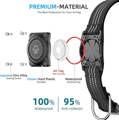 Upgrade Dog Collar with AirTag Holder, IP68 Waterproof, Black, XL | Built-in Water Resistant AirTag holder, 1000D Nylon, Reflective Stitching for Night Visibility, Soft padding for Comfort