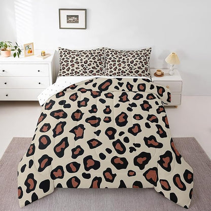 Feelyou Leapord Comforter Set Full Size Leopard Print Comforter for Boys Girls Teens Cheetah Print Bedding Set Morden Duvet Set Room Decor Pale Brown Quilt Set