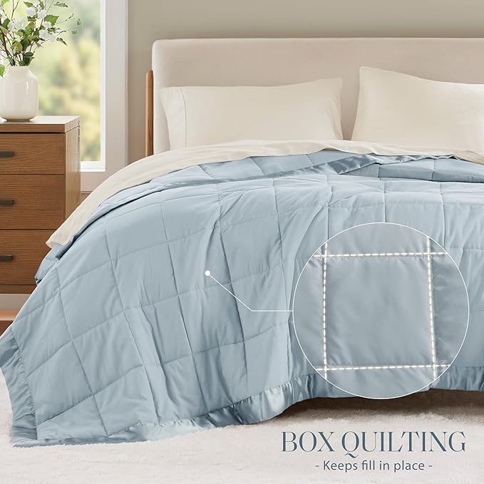 Madison Park Windom Down Alternative Blanket, Premium 3M Scotchgard Moisture Wicking Treatment, Lightweight and Soft Bed Cover For All Season, Satin Trim, Blue Twin