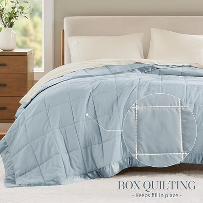 Madison Park Windom Down Alternative Blanket, Premium 3M Scotchgard Moisture Wicking Treatment, Lightweight and Soft Bed Cover For All Season, Satin Trim, Blue Twin