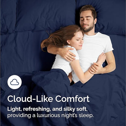 Bed Sheets Twin Size - Cooling Sheets for Twin - 100% Rayon Derived from Bamboo - Soft, Breathable & Hotel Luxury Bedding - 1 Flat & 1 Fitted and 2 Pillowcases w/ 16 Inch Deep Pockets - Navy Blue