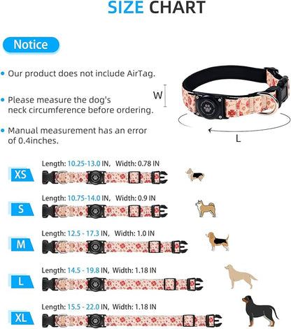 Upgrade Dog Collar with AirTag Holder, IP68 Waterproof, Peach Blossom, XL | Built-in Water Resistant AirTag holder, 1000D Nylon, Reflective Stitching for Night Visibility, Soft padding for Comfort