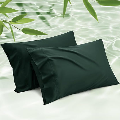 Bedsure King Size Pillow Cases Set of 2, Cooling Pillow Cases, Rayon Derived from Bamboo Forest Green Pillowcases, PureWoven Silky Soft Bedding Pillow Covers with Envelope Closure, 20x36 Inches