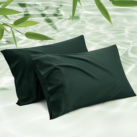 Bedsure Pillow Cases Queen, Cooling Pillow Cases, Rayon Derived from Bamboo Forest Green Pillowcases Queen Size Set of 2, PureWoven Soft Bedding Pillow Covers with Envelope Closure, 20x30 Inches