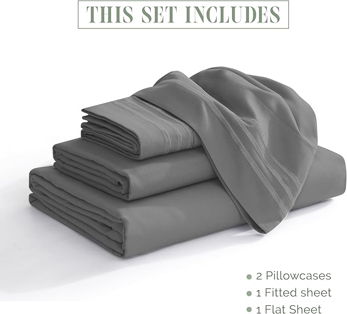 Elegant Comfort Luxurious 1500 Premium Hotel Quality Microfiber 4-Piece Sheet Set, 18-24 Inches Deep - Extra Deep Pocket Sheets - Ultra Soft 4PC Deep Pocket Sheets, Twin/Twin XL, Gray