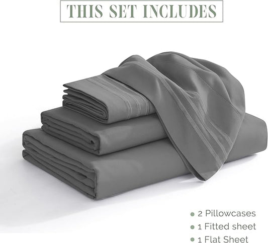 Elegant Comfort Luxurious 1500 Premium Hotel Quality Microfiber 4-Piece Sheet Set, 18-24 Inches Deep - Extra Deep Pocket Sheets - Ultra Soft 4PC Deep Pocket Sheets, Queen, Gray