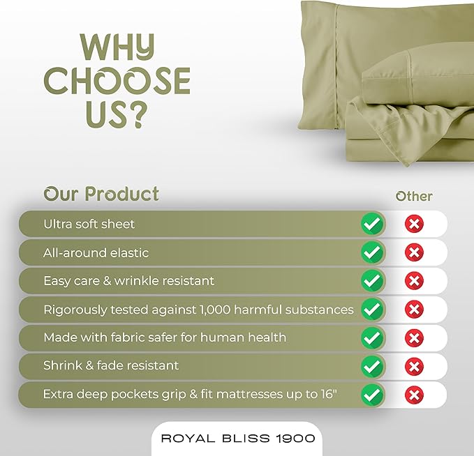 Split California King Sheets Sets - 5 Pcs Set - California King Split Sheets Sets Cal King Split Sheets for Adjustable Bed (Sage Green)