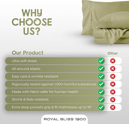 Split California King Sheets Sets - 5 Pcs Set - California King Split Sheets Sets Cal King Split Sheets for Adjustable Bed (Sage Green)