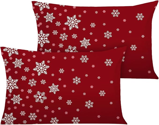 YIYEA Christmas Pillow Cases Queen Size Set of 2, Ultra Soft Double Brushed Microfiber Pillowcases Queen, Christmas Snowflake Bed Pillow Covers, Fade Resistant, Easy Slip-On (20"x30")