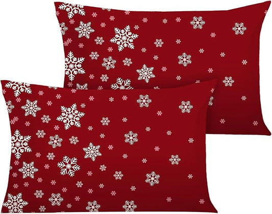 YIYEA Christmas Pillow Cases Queen Size Set of 2, Ultra Soft Double Brushed Microfiber Pillowcases Queen, Christmas Snowflake Bed Pillow Covers, Fade Resistant, Easy Slip-On (20"x30")