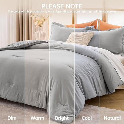 MUXHOMO Full Comforter Sets, All Season Ultra Soft Down Alternative Bedding - 3 Piece Lightweight Bed Set Includes 1 Comforter (82"x86") and 2 Pillow Shams (20"x26"), Light Grey